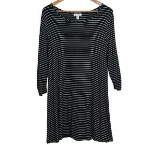 Garnet Hill Size Large Black and White Striped Easy Knit Swing Dress